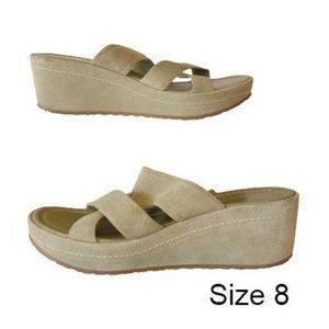 Sarto Women's Leather Sandals Wedge Slip On Platform Olive Size 8 NWOT